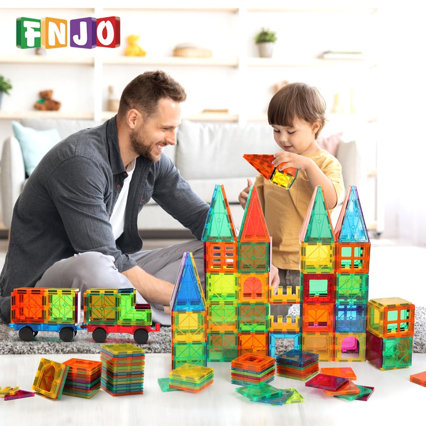 FNJO Magnetic Tiles, 110PCS Magnet Building Set, Magnetic Building Blocks, Construction STEM Learning and Playing Toys for Kids, Montessori Toy