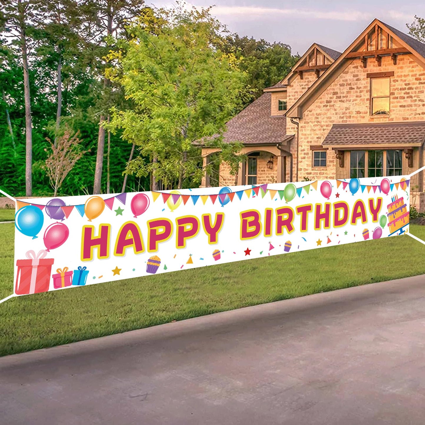 Happy Birthday Banner 118"x20" - Extra Large Reusable Yard Sign, All-Weather Indoor/Outdoor Birthday Decorations for Boys & Girls Party Supplies