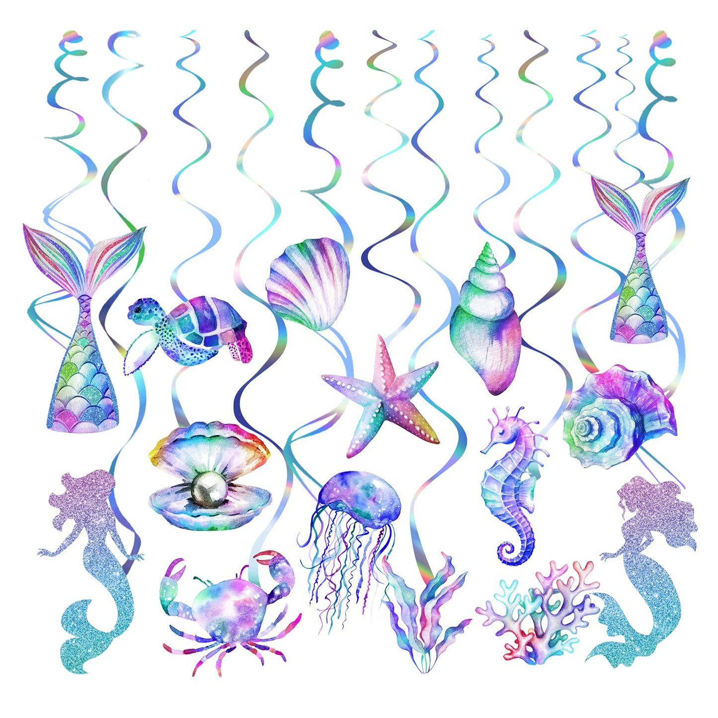 30 Pcs Mermaid Hanging Swirl - Mermaid Party Decorations, Mermaids Parties Supplies for Girls, Ocean Ceiling Streamers for Mermaids Party Favors, Baby