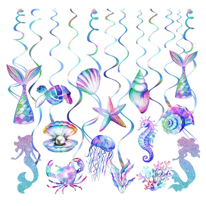 30 Pcs Mermaid Hanging Swirl - Mermaid Party Decorations, Mermaids Parties Supplies for Girls, Ocean Ceiling Streamers for Mermaids Party Favors, Baby