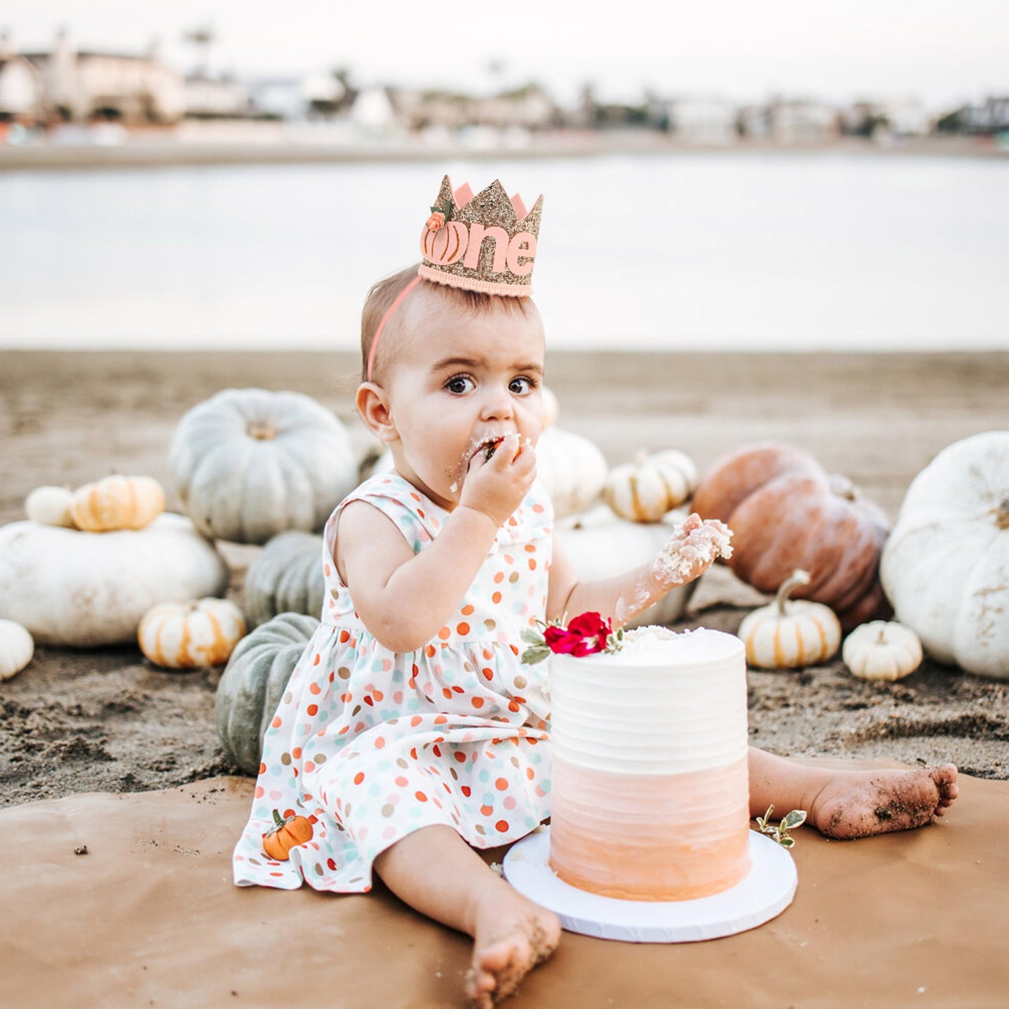 Agvgaza Little Pumpkin One Birthday Crown -Floral Pumpkin Decorations, Halloween Theme First Birthday Crown, 1st Hat Photo Shooting Props for Baby
