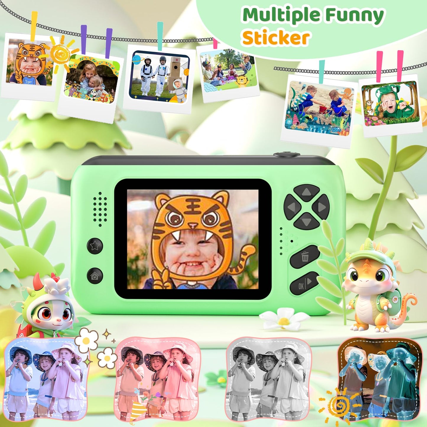 Makolle Kids Camera, Birthday Gifts for Boys and Girls Age 3-8, Green