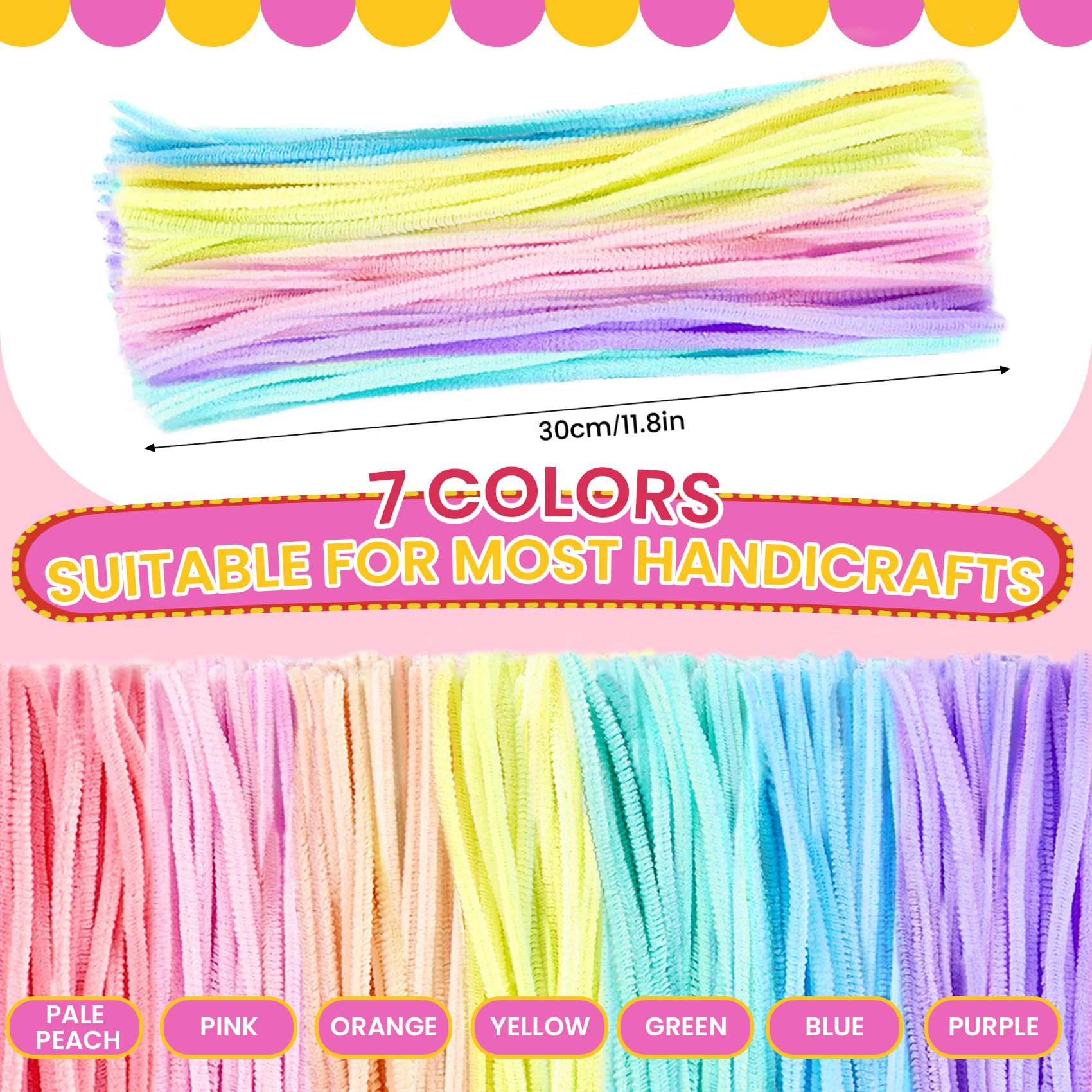 HOIRIX 300Pcs Pipe Cleaners Chenille Stem,Pipe Cleaner Crafts,Craft Supplies Bulk for DIY Arts Crafts Project,7Colors (Macaron)