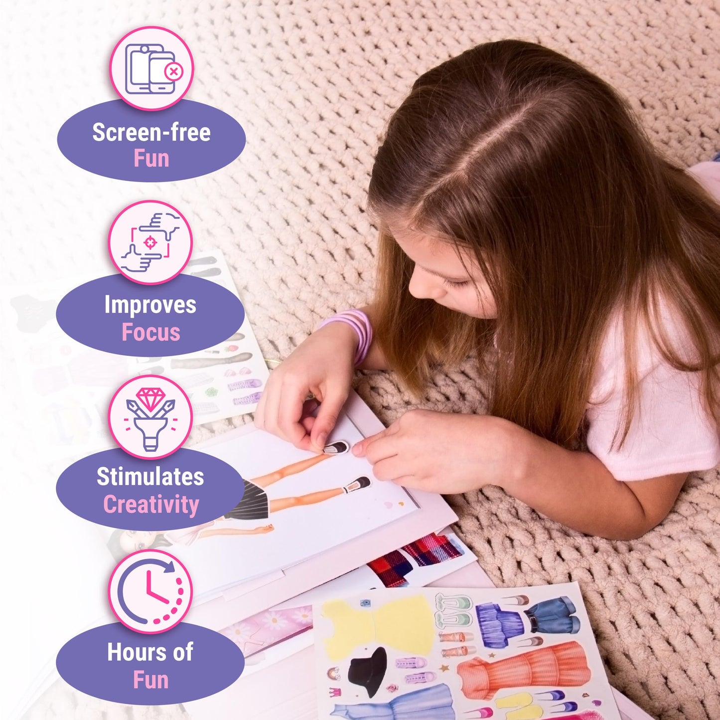 BSCOOL Fashion Studio Dress Up, Drawing, Coloring. Little Designer Creativity Book for Kids 4 and Up with Stickers, Stencils, Textures - Creative