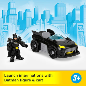 Fisher-Price Imaginext DC Super Friends Metal Force Batmobile Toy Car, 3-inch Batman Action Figure & Accessories Set, Includes Launcher & 2 Discs