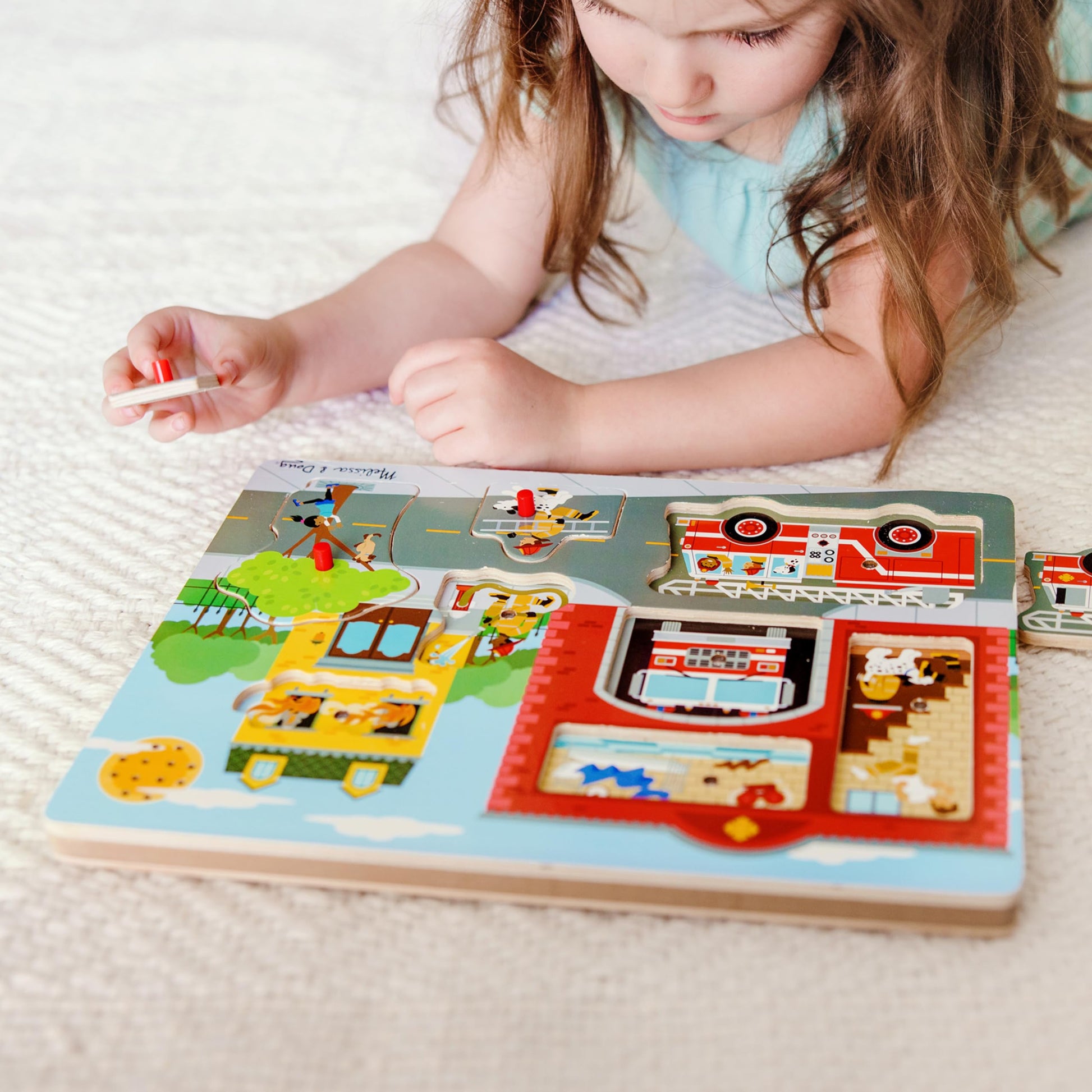Melissa & Doug Around The Fire Station Sound Puzzle - Wooden Peg Puzzle (8 pcs)