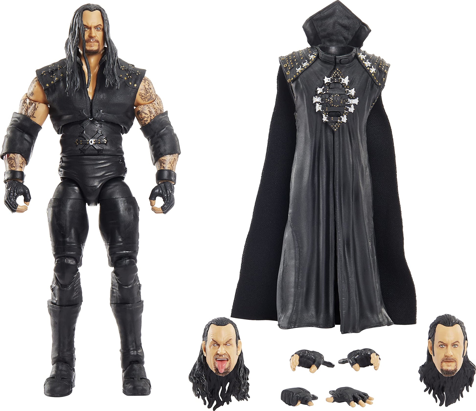WWE Ultimate Edition Undertaker Action Figure, 6-inch Collectible with Extra Heads, Swappable Hands & WrestleMania XIV Entrance Jacket for Ages 8