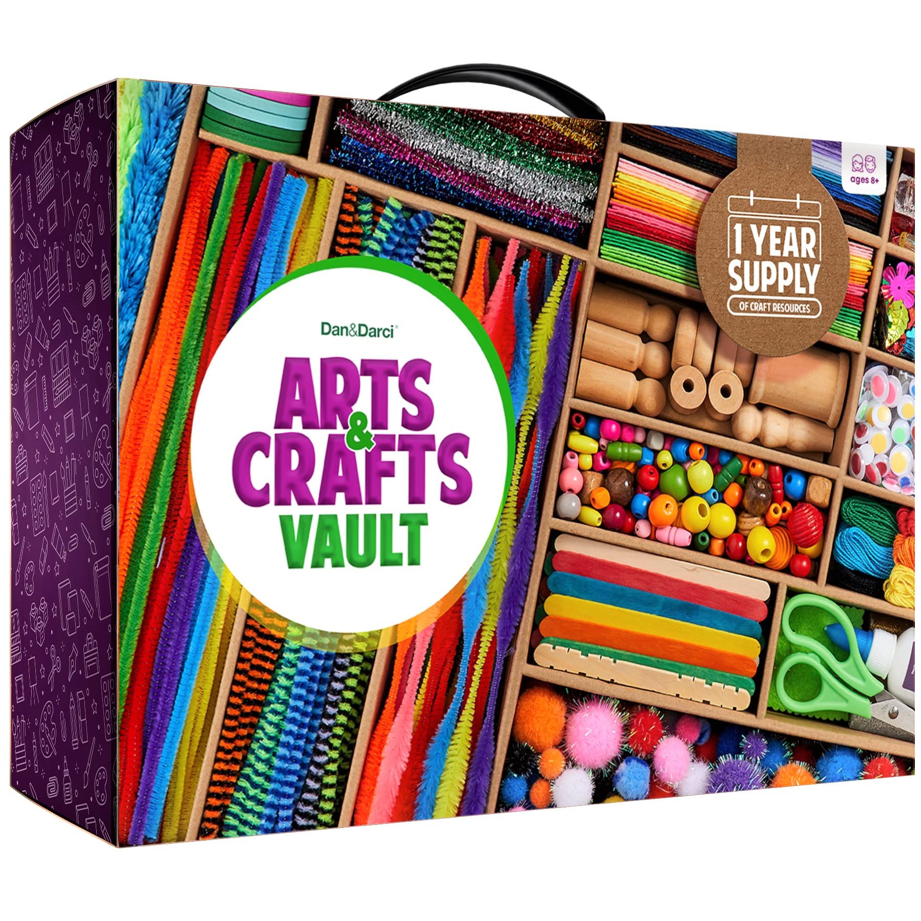 Dan&Darci Arts and Crafts Vault - Craft Supplies Kit in a Box - Birthday Gift for Kids Ages 4 5 6 7 8 9 10 11 & 12 Year Old Girls & Boys - Crafting