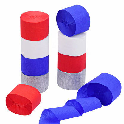 10 Rolls Patriotic Decorations Crepe Paper Streamers, 4th of July Streamers, 810-Feet Red White Blue Hanging Party Decoration, No Accidental Rips