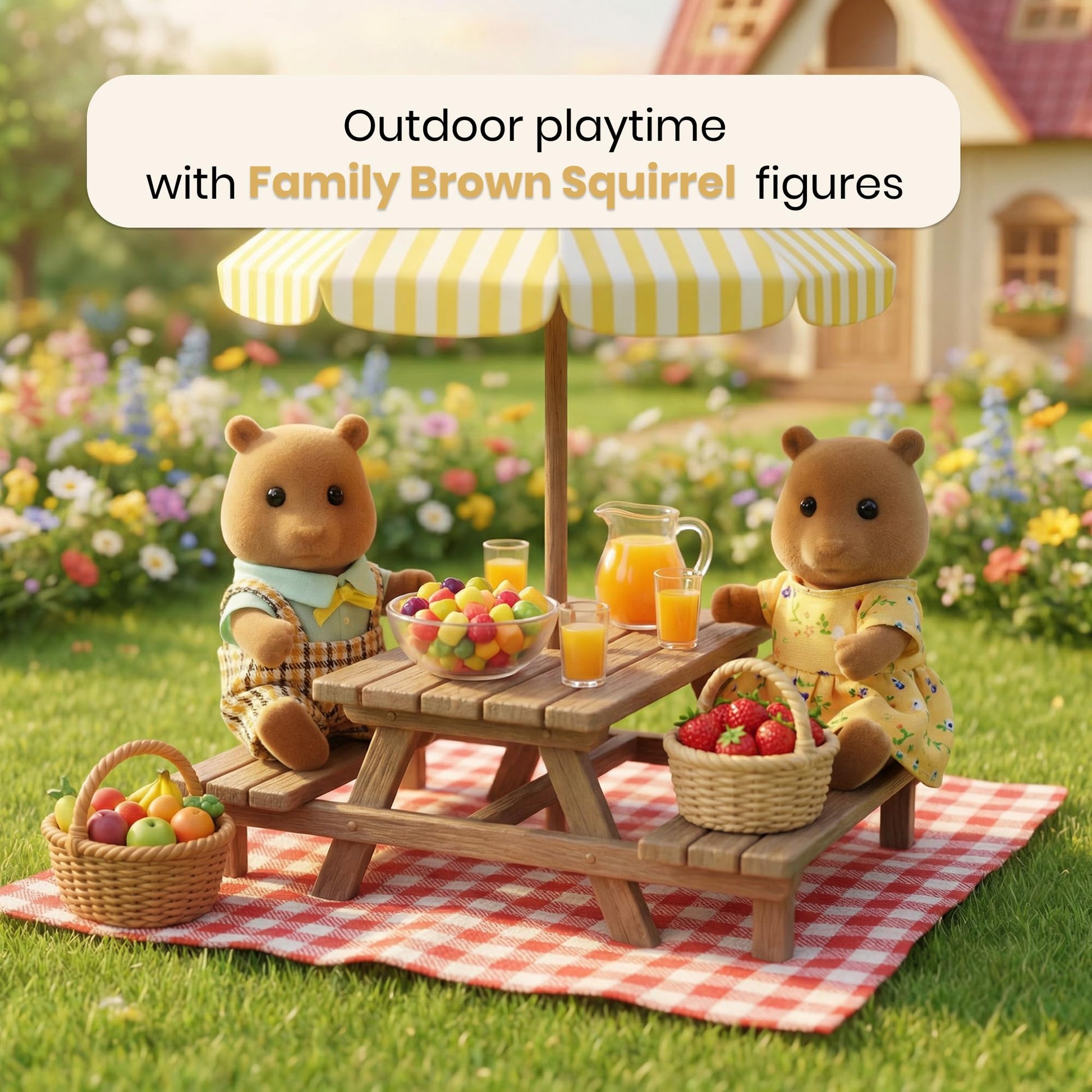 OLEOCA Family Brown Squirrel Figures - Set of 2 Collectible Flocked Mini Dolls with Removable Clothes, Dollhouse Pretend Play Set for Kids Ages 3+