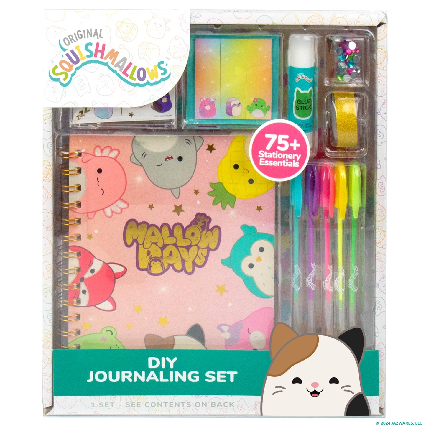 Squishmallows Original DIY Journaling Set, Journaling Kit with Gel Pens, Stickers, Sticky Notes, and Gems, Scrapbook for Kids, Cute Stationary Set,