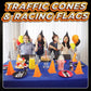 Bedwina Race Car Birthday Party Decorations - (36 Pcs) 12 - 8-Inch Orange Mini Cones for Kids & 24 Black & White Checkered Flags on Sticks - Race Car