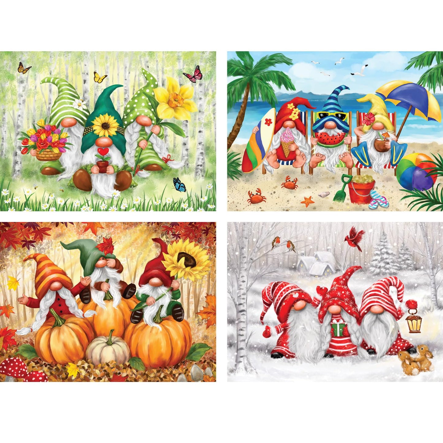 Bits and Pieces - 4-in-1 Multi-Pack 500 Piece Jigsaw Puzzles for Adults - Playful Gnomes' Jigsaw Puzzle Set Bundle by Makiko, Completed Puzzle Size