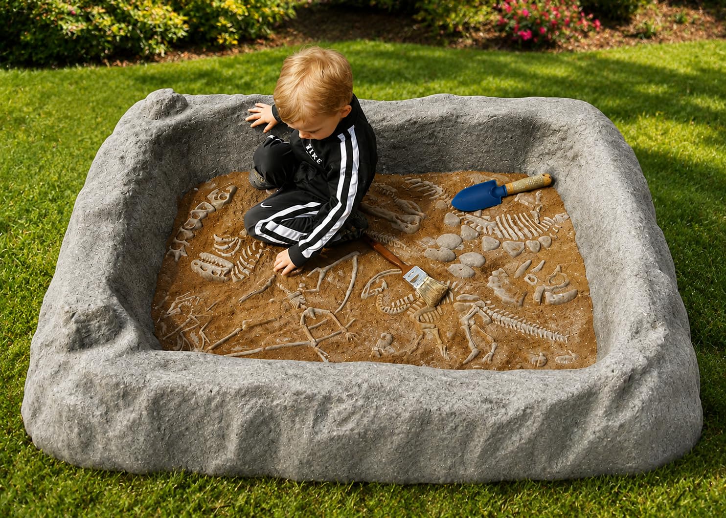 KidWise Digasaurus™ Dinosaur Sandbox with Cover | Outdoor Dig Site with Hidden 3D Fossils | Includes Downloadable Field Guide | Made in USA