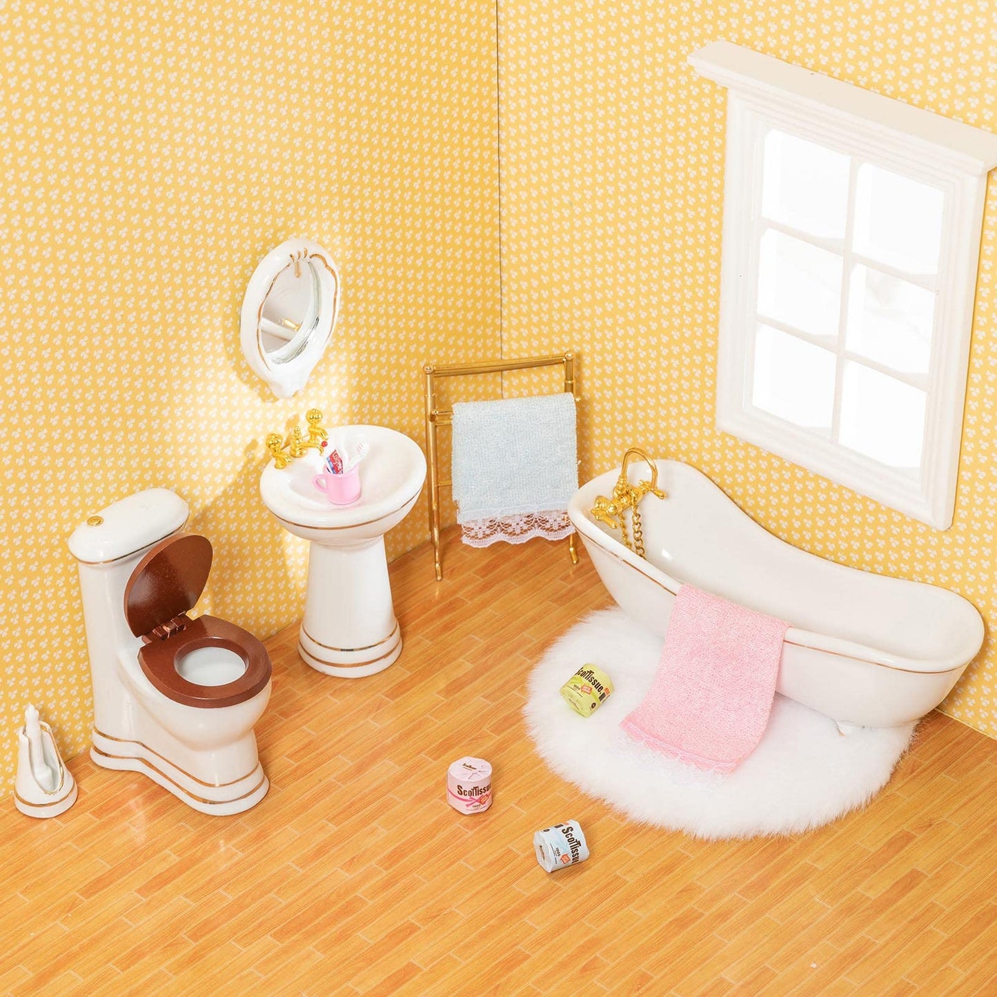SAMCAMI Ceramic Dollhouse Furniture 1 12 Scale - Doll House Furniture Toys for Dollhouse Bathroom - Miniature Furniture Incl Toilet, Bathtub