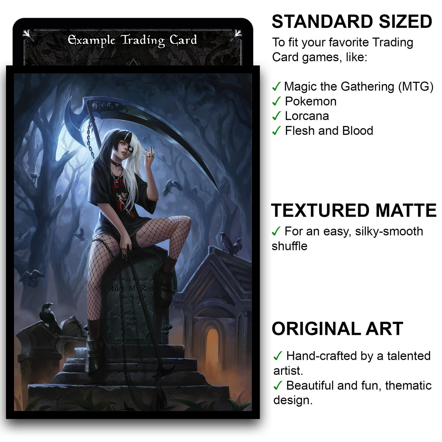 Fantasy North - Riley Raes - Daddy's Little Devil - 100 Textured Matte TCG Card Sleeves - Fits Magic MTG Commander Pokemon and Other Card Games