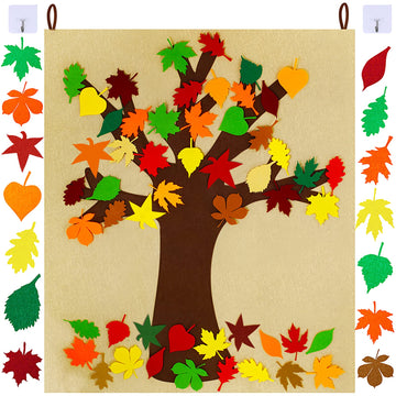 Supla Fall Tree of Thanks Craft Kit Felt Fall Tree Board with 52 pcs Detachable Autumn Leaf Ornaments Autumn Bulletin Board for Kids Classroom Craft