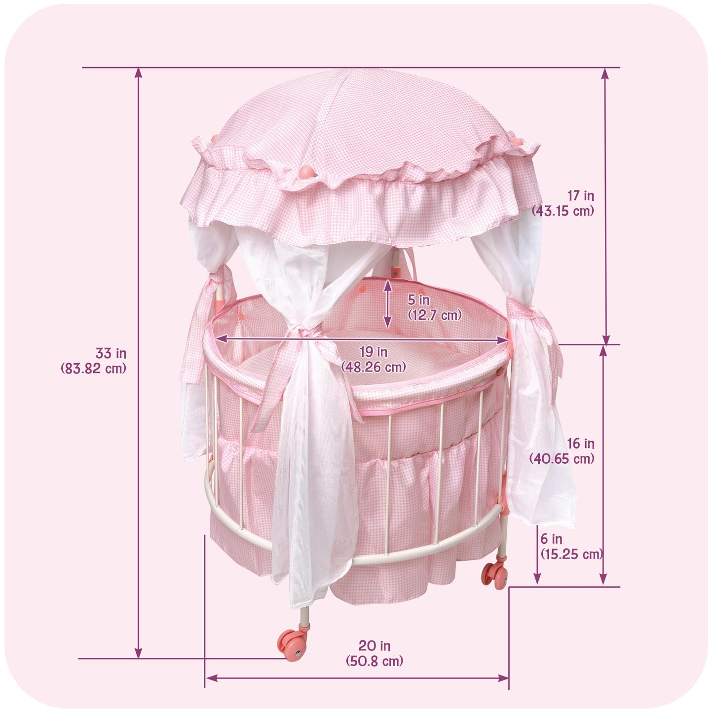 Badger Basket Pavilion Doll Bed for Dolls - Includes Padded Mat - Durable, Stylish Toy Furniture with Canopy for Pretend Play & Décor for Kids Ages 3+