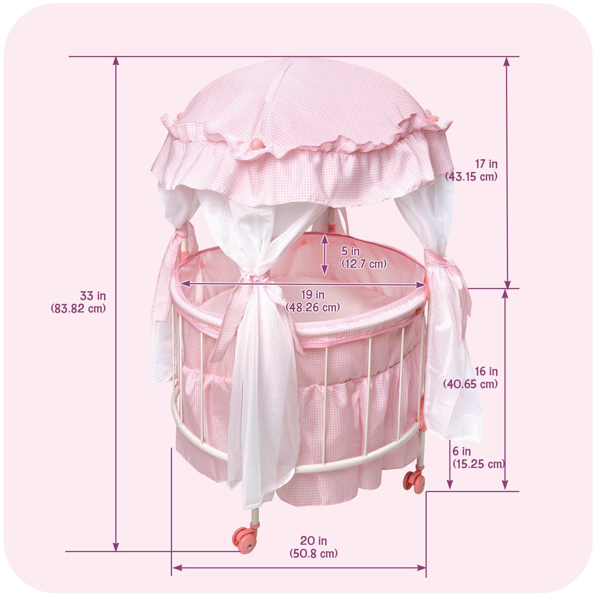 Badger Basket Pavilion Doll Bed for Dolls - Includes Padded Mat - Durable, Stylish Toy Furniture with Canopy for Pretend Play & Décor for Kids Ages 3+