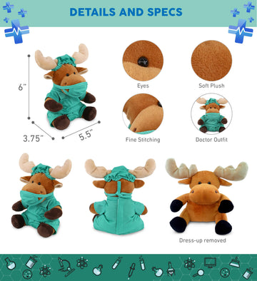 DolliBu Moose Doctor Plush Toy - Super Soft Moose Doctor Stuffed Animal Dress Up with Cute Uniform and Cap Outfit - Fluffy Toy Plush Gift for Doctor