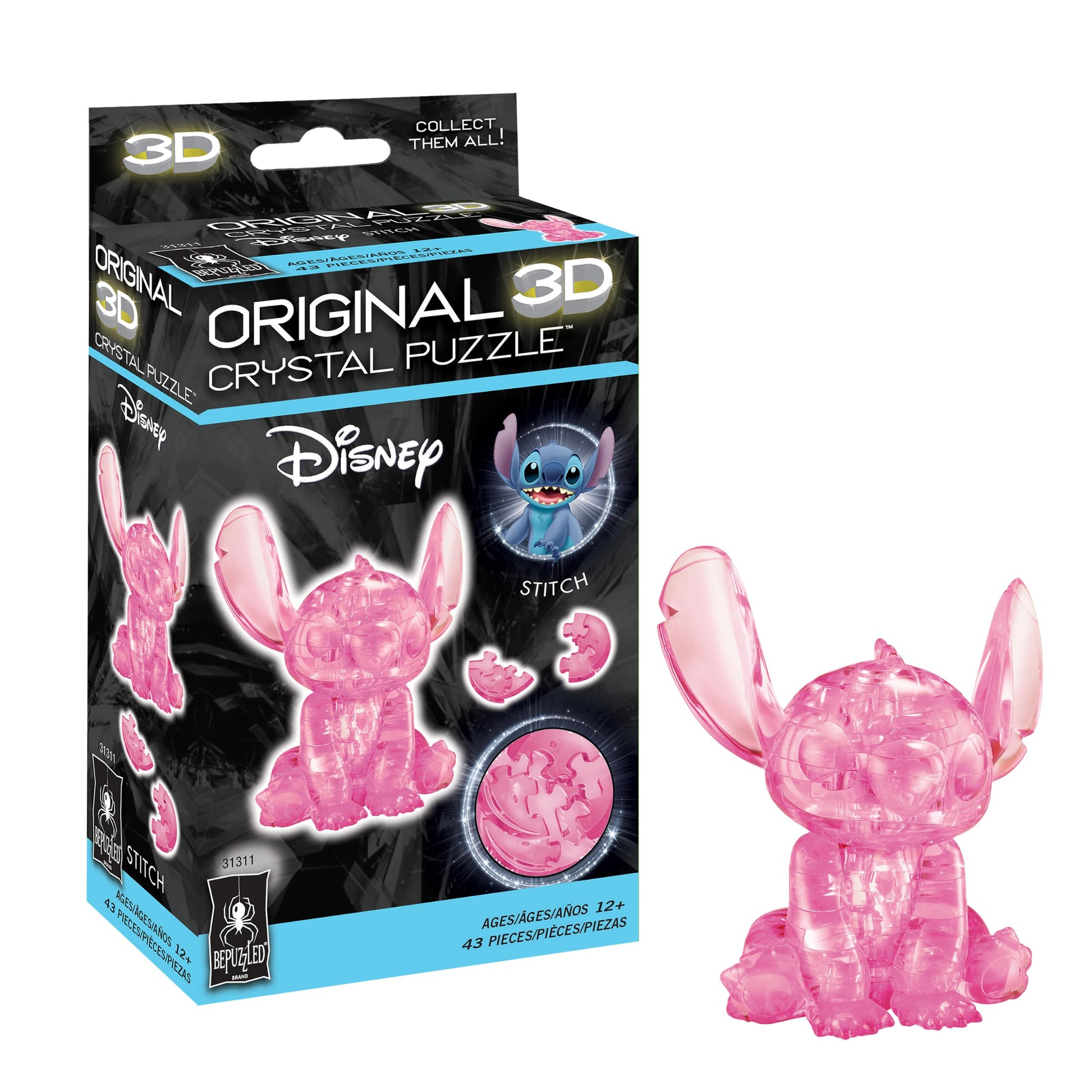 Disney Stitch Pink Crystal 3D Puzzle, 43-Pc Brain Teaser, Ages 12+