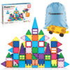 PicassoTiles 101 PCs Magnetic Tiles Building Blocks with Car & Drawstring Carry Bag Toy Storage Magnet Block for Toddlers Kids STEM Toy Set