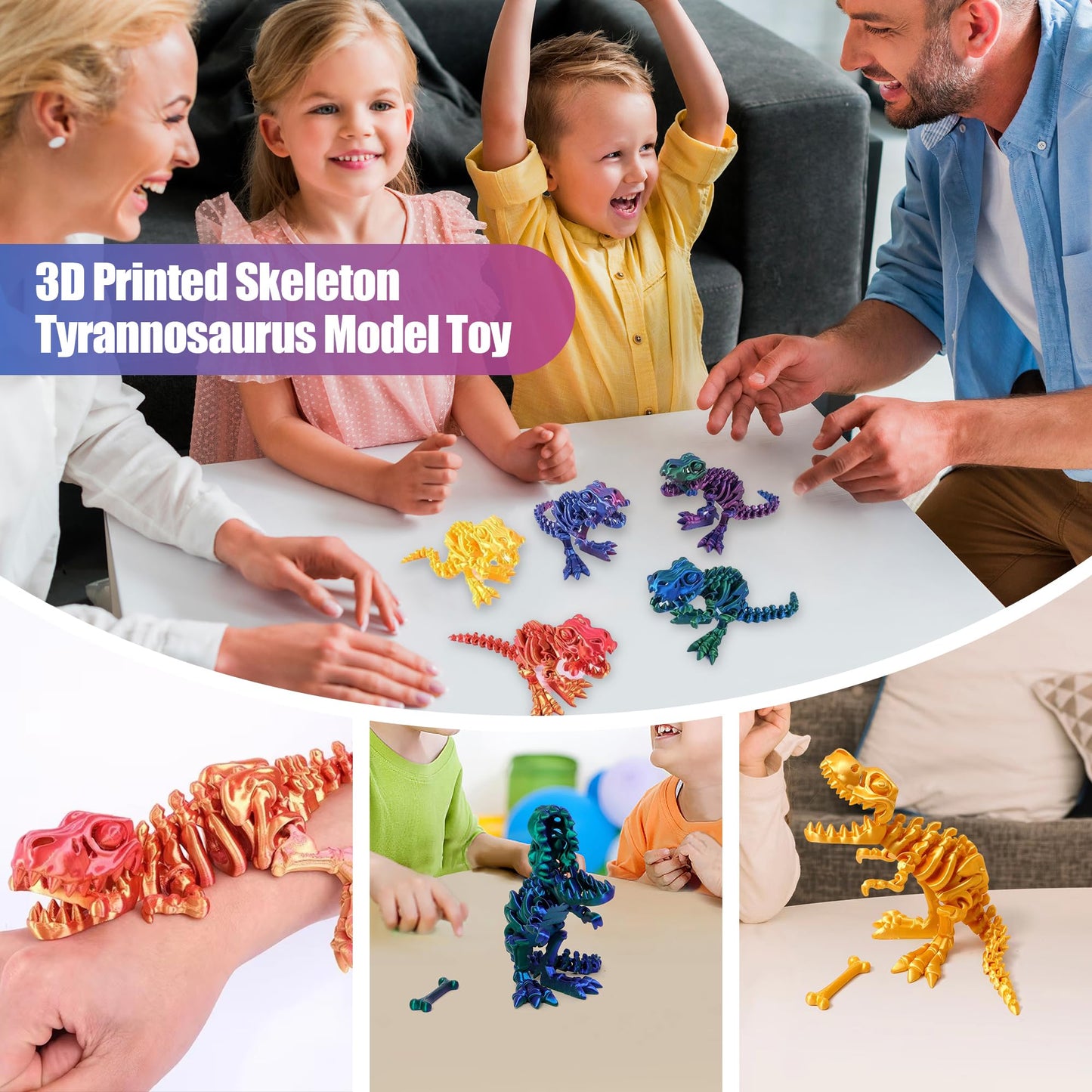 YOUNEEDFUL 2025 3D Printed Tyrannosaurus Rex Model, Desktop Pet Toy Gifts and Home Decorations, Large Size (10-Inch) (Purple)