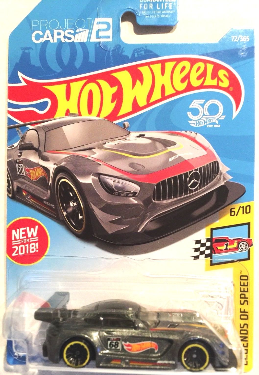 Hot Wheels 2018 50th Anniversary Legends of Speed '16 Mercedes AMG GT3 72/365, Gray