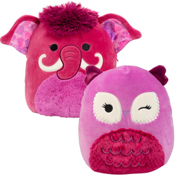 Squishmallows 10 Inch 2-Pack Purple Owl & Mammoth Plush Set Official Jazwares - Soft Squishy Stuffed Animals Collectible Cuddly Plush Toy Duo - Gift