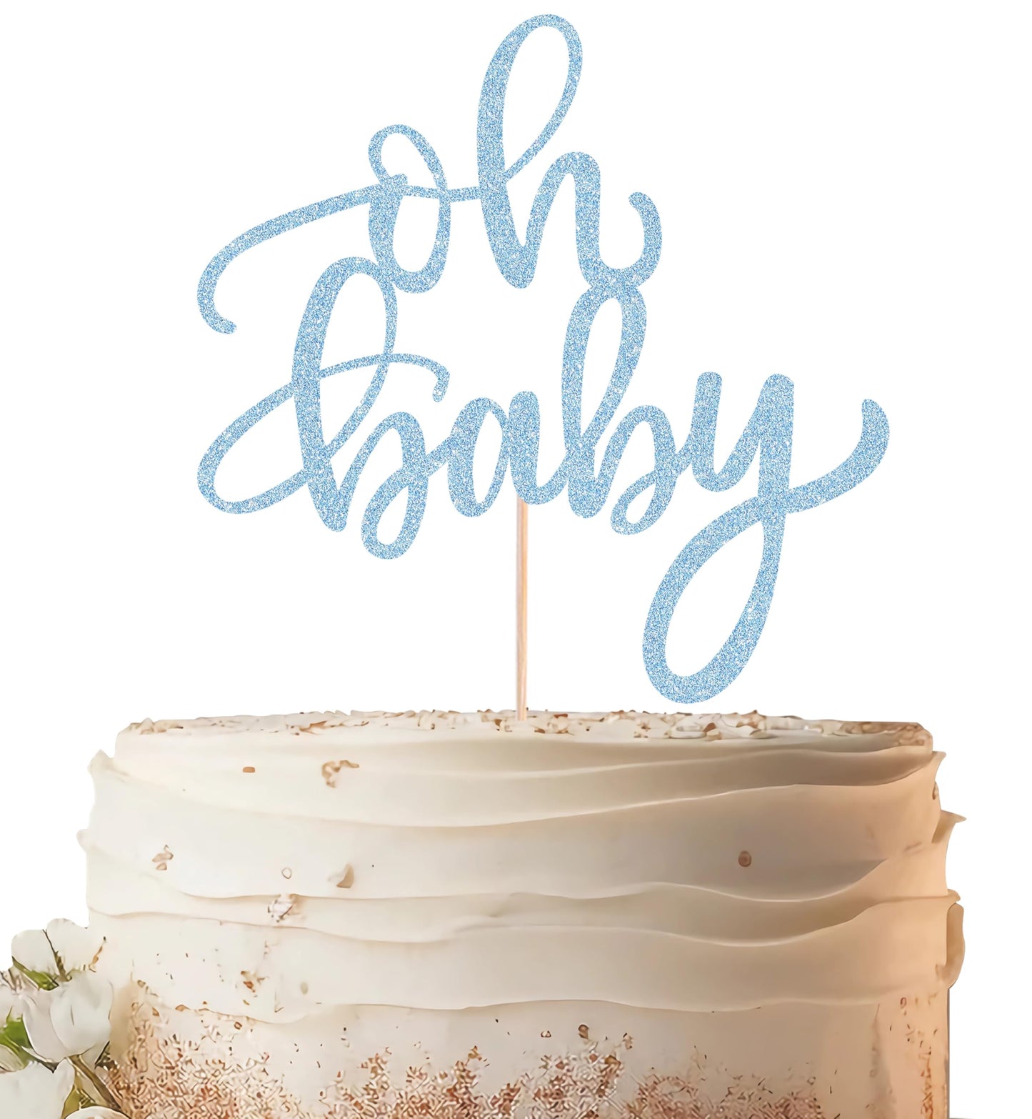 EONNCNT Oh Baby Cake Topper - Light Blue Glitter Baby Shower Cake Decorating Supplies for Boys or Girls, Baby Shower Cake Topper for Gender Reveal