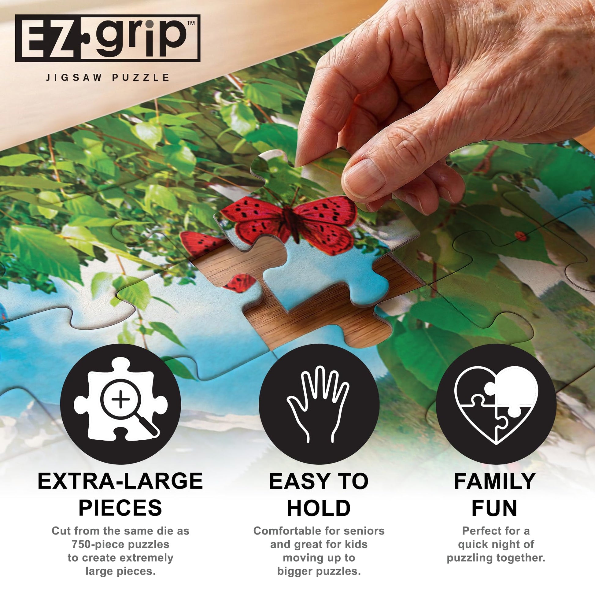 MasterPieces - 300 Piece Jigsaw Puzzle, Large EZ Grip Shapes, Mountain Hideaway, Fun for Adults, Seniors, Family, Kids, Non-Glare Finish, 18"x24"