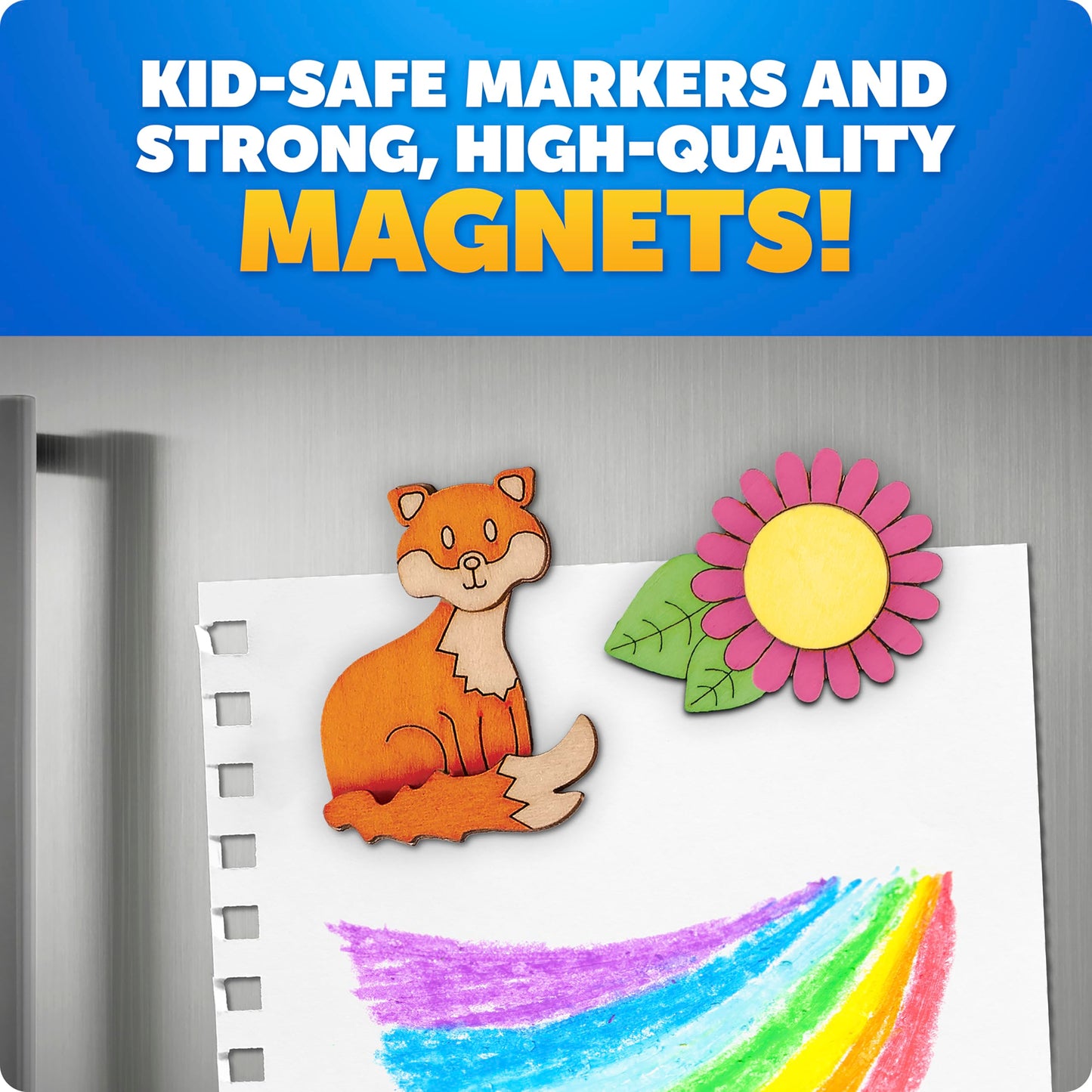 Blue Marble Wooden Magnet Craft Kit - Create & Paint 15 Nature-Themed Magnets with 8 Watercolor Pens, Magnet Art Kit, DIY Magnets for Kids, Magnet