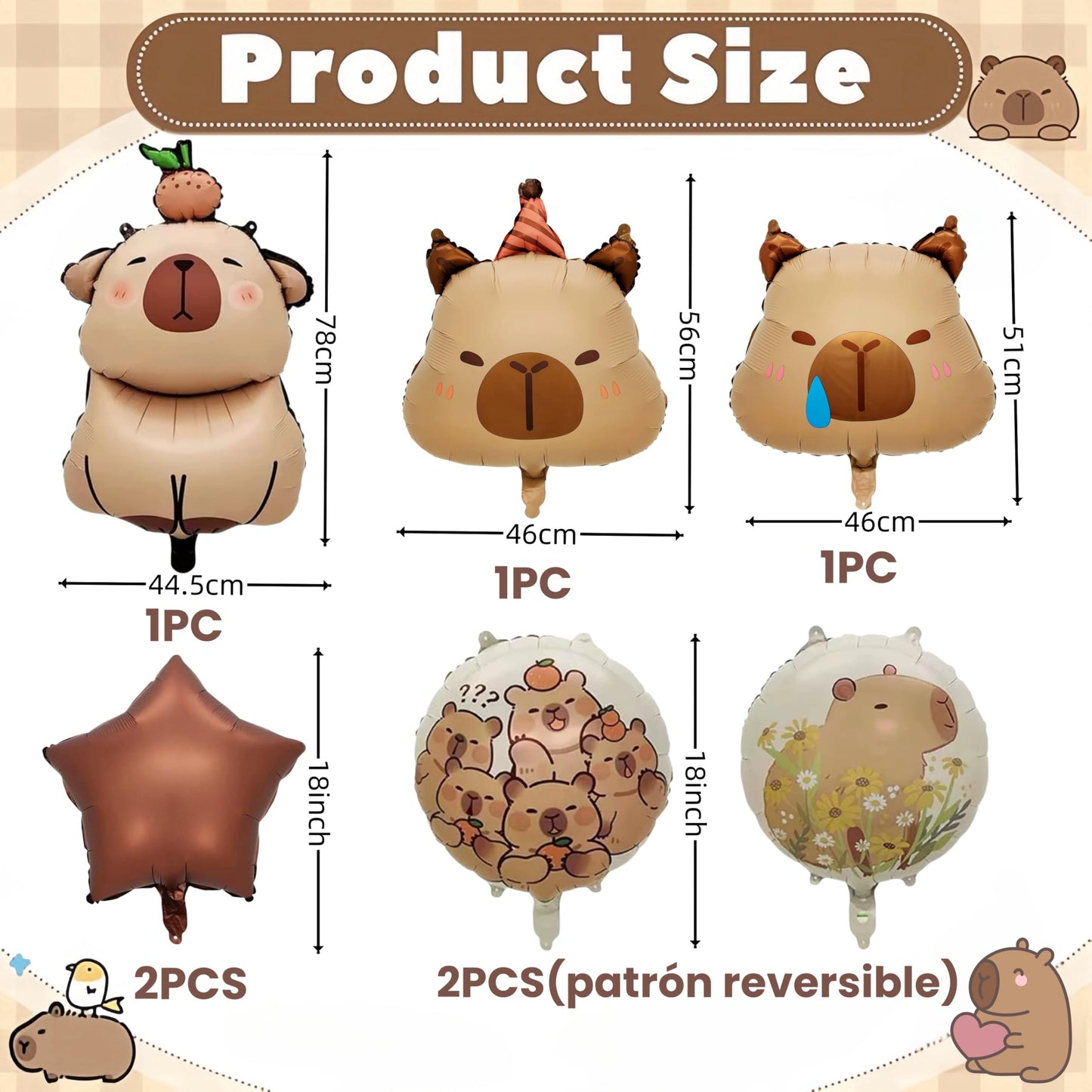YYLCNLYY 7PCS 24" Capybara Foil Balloons Baby Shower,Birthday Party Decor