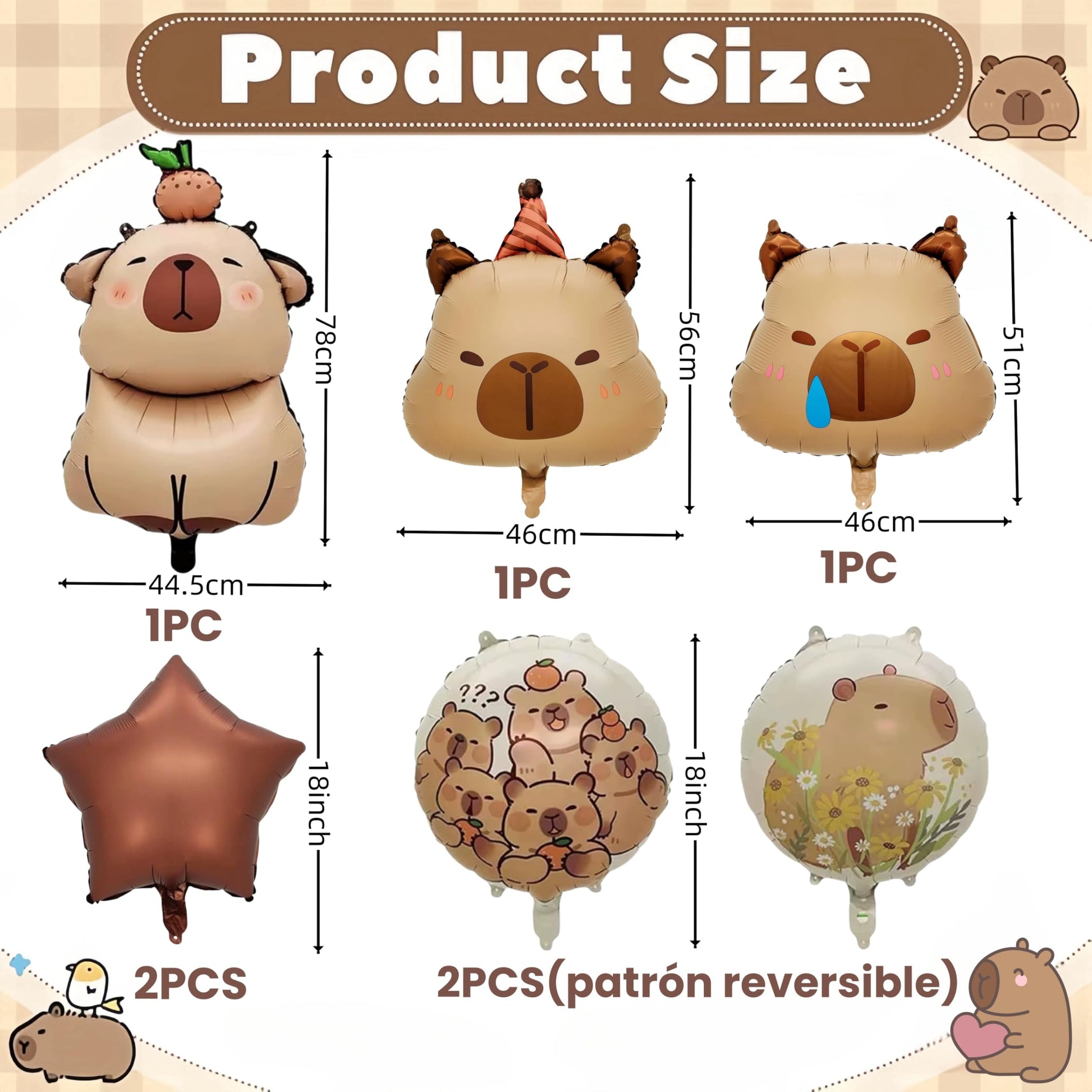 YYLCNLYY 7PCS 24" Capybara Foil Balloons Baby Shower,Birthday Party Decor