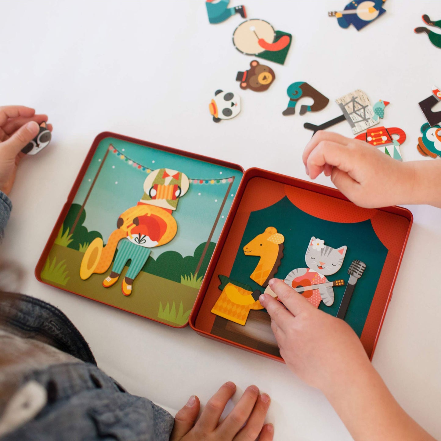 Petit Collage Magnetic Play Set, Animal Band - Mix & Match Magnetic Game Board, Ideal for Ages 3+ - Includes 2 Magnetic Scenes and over 25 Magnet