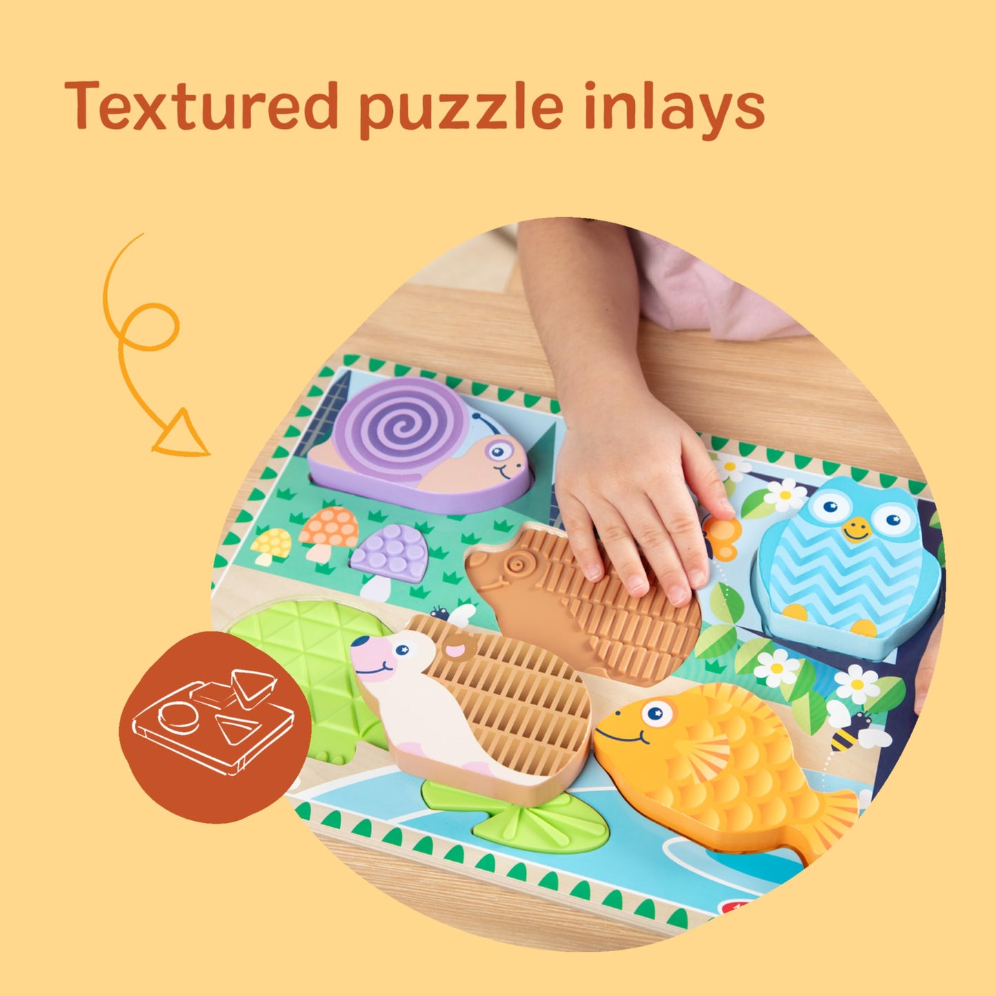 Melissa & Doug Forest Friends Touch & Feel Wooden Puzzle, 5-Piece Chunky Toddler Puzzles with Animals & Textured Silicone Puzzle Board Inlays,