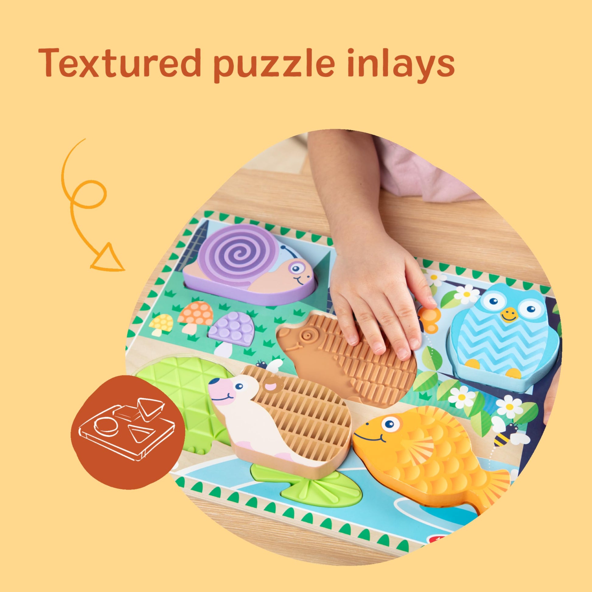 Melissa & Doug Forest Friends Touch & Feel Wooden Puzzle, 5-Piece Chunky Toddler Puzzles with Animals & Textured Silicone Puzzle Board Inlays,