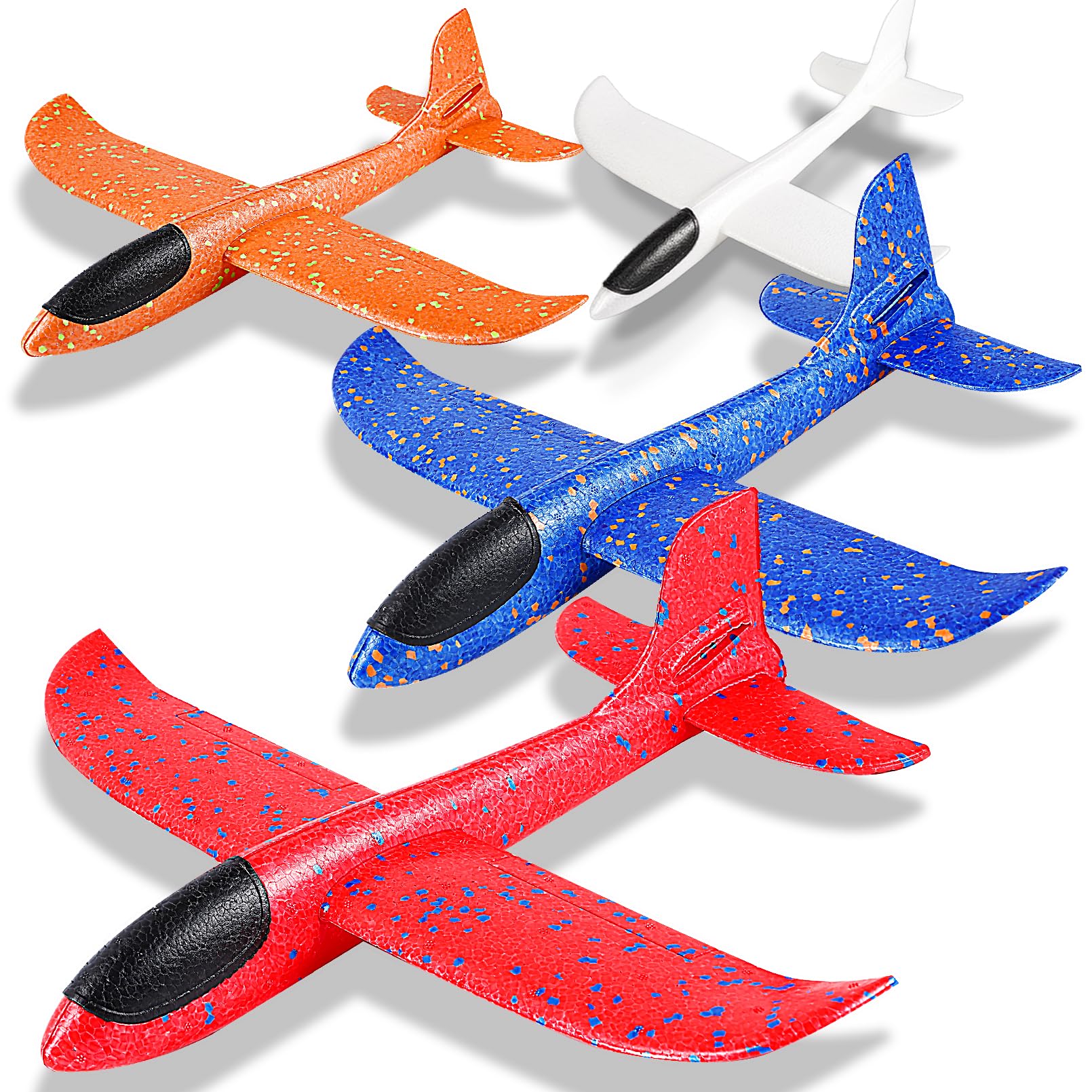IJRPLM 4 Pack Foam Airplanes, 17.5 Inch Airplane Toys, 2 Flight Modes Glider Plane Flying Toy, Large Throwing Foam Plane for Kids 3-7 Year Olds