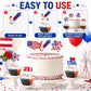 24Pcs Red Blue Stars Cupcake Toppers, 4th Of July Patriotic Independence Day Party Supplies Cake Dessert Ice Cream Toppers, Anniversary Patriotic