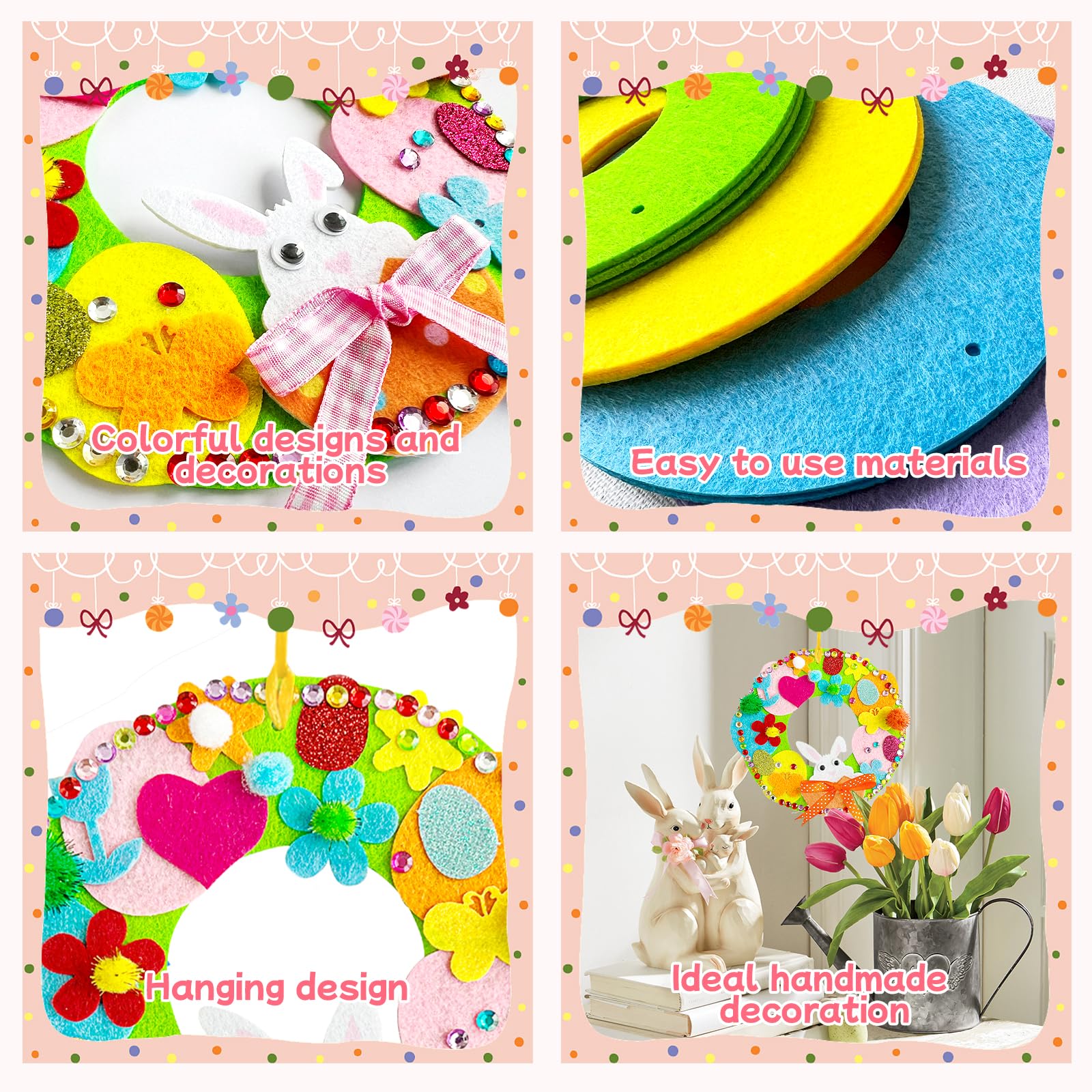 12 Sets DIY Easter Wreath Craft Kits, Foam Signs with Easter Egg, Bunny, and Chick Stickers, Pom-Poms, Googly Eyes, for Kids Classroom Home