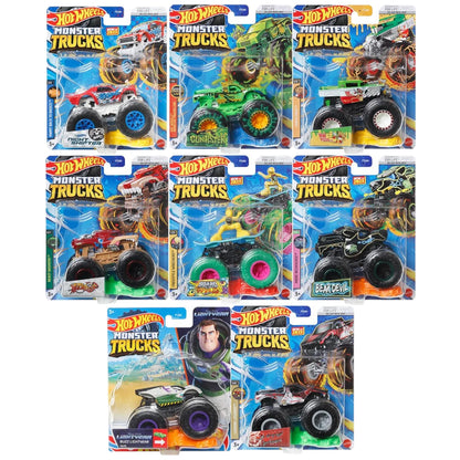 Hot Wheels Monster Trucks Connect and Crash Car Complete Set of 8 Diecast Vehicles Bundle with Hotweiler, Buzz, Board Wild, Gunkster, Beardevil