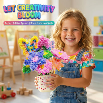 AGENTLAN Poke Art Bouquet Craft Kit,Mess-Free 3D Crafts for Kids Ages 3-8