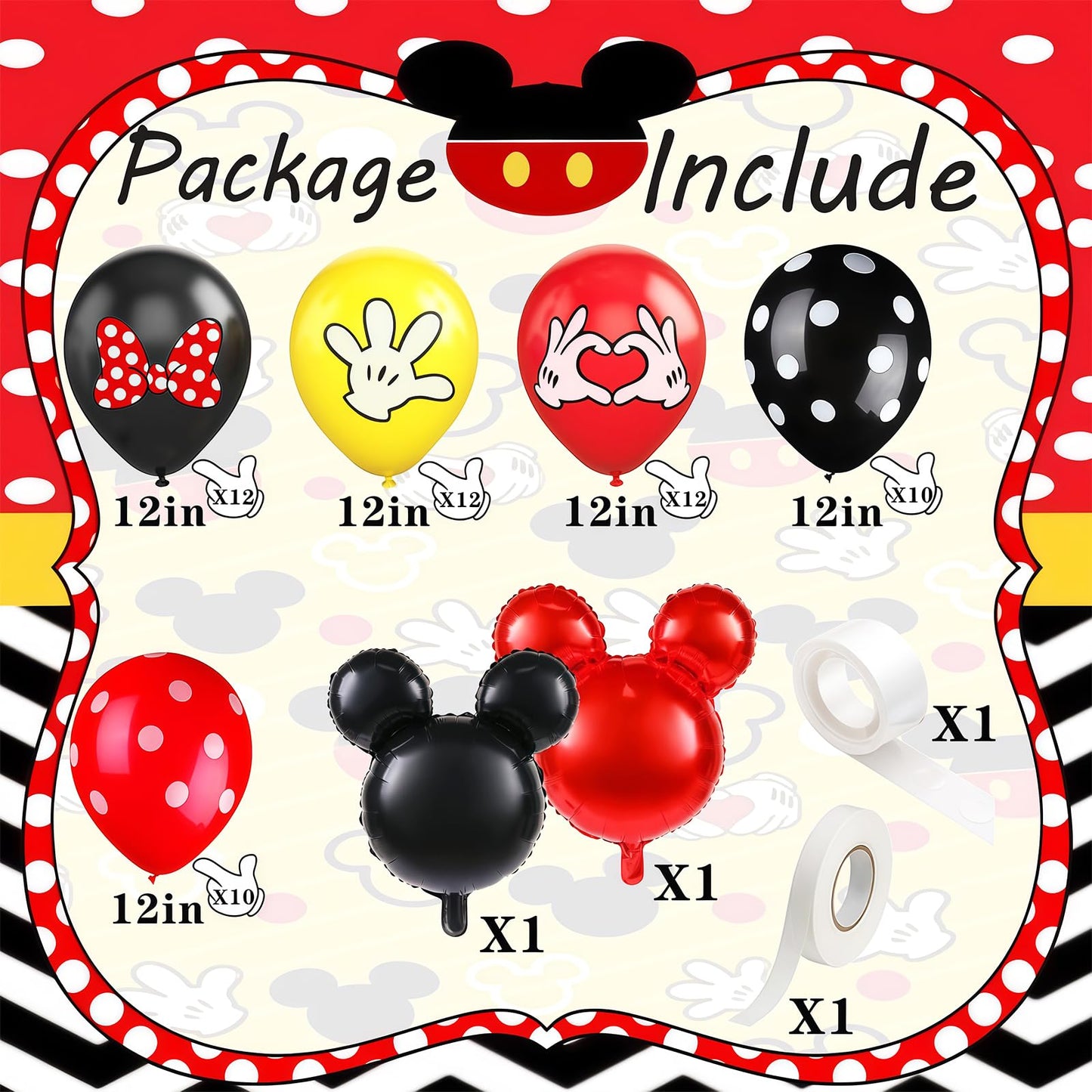 Black Red Yellow Balloon 64Pcs 12 Inch?Cute Print Balloons for Cartoon Themed Birthday Party Decorations Boys Girls Gatherings Party Supplies