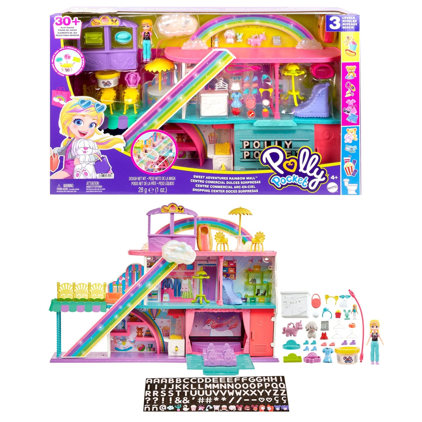 Polly Pocket Sweet Adventures Rainbow Mall, 3 Floors, 9 Play Areas, 35+ Accessories Including 3-inch Polly Doll, Great Gift Ages 4 Years Old & Up