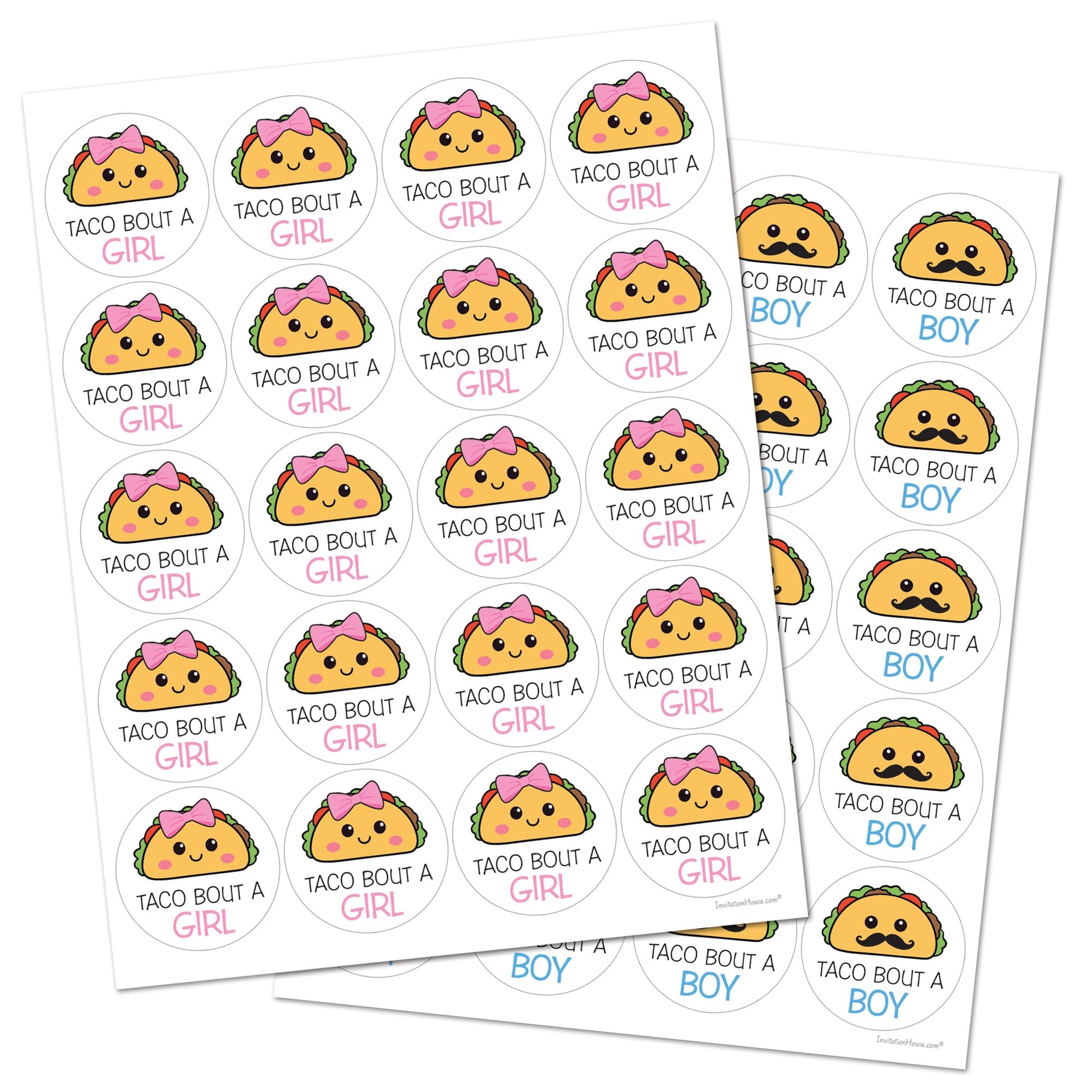 Taco Bout A Baby Gender Reveal Stickers - 40 Labels (20 of Each Design)