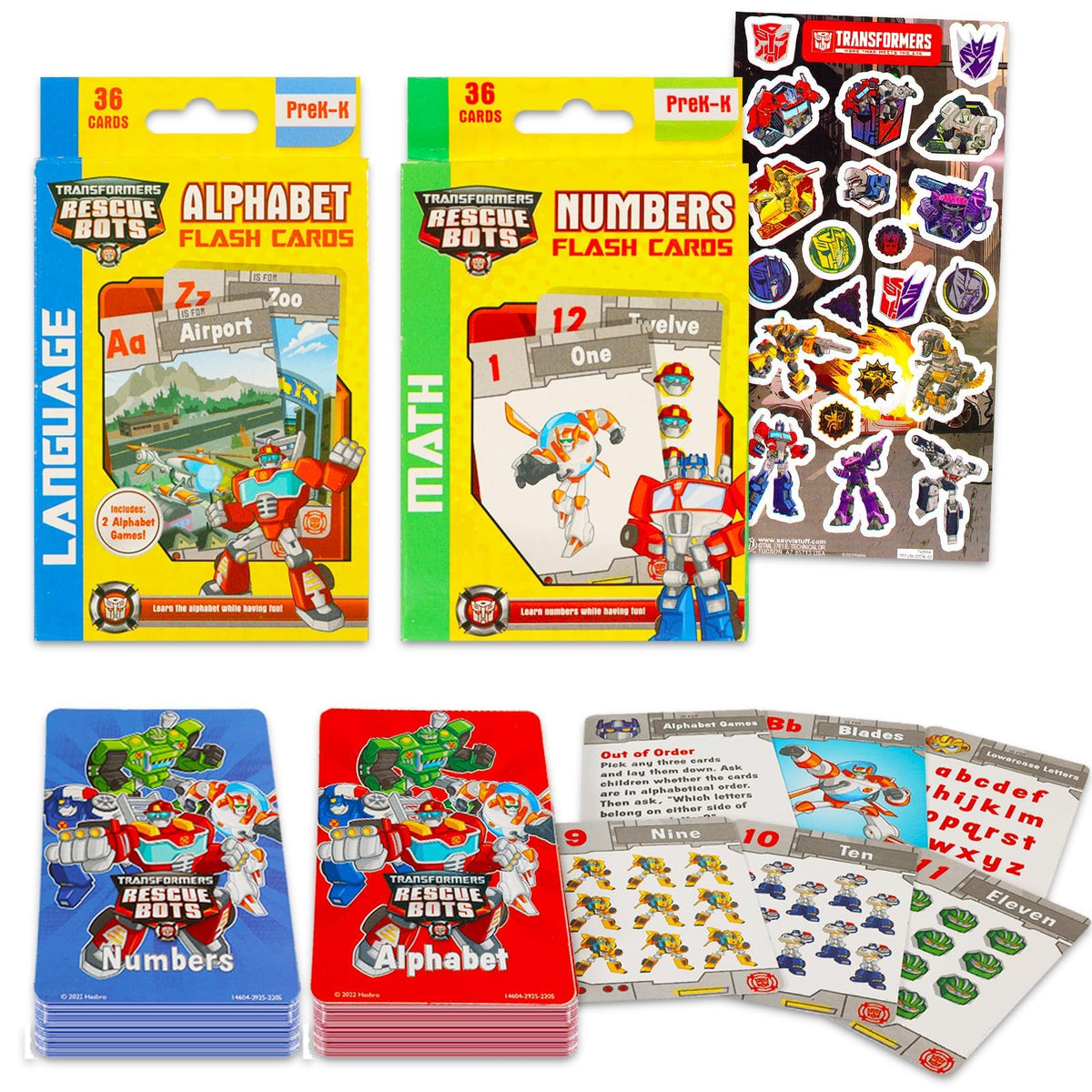 Hasbro Transformers Flash Cards Super Set Toddler Kids - Bundle with 72 Flashcards (2 Packs) Featuring Alphabet and Numbers for Pre-K Boys, Girls Plus