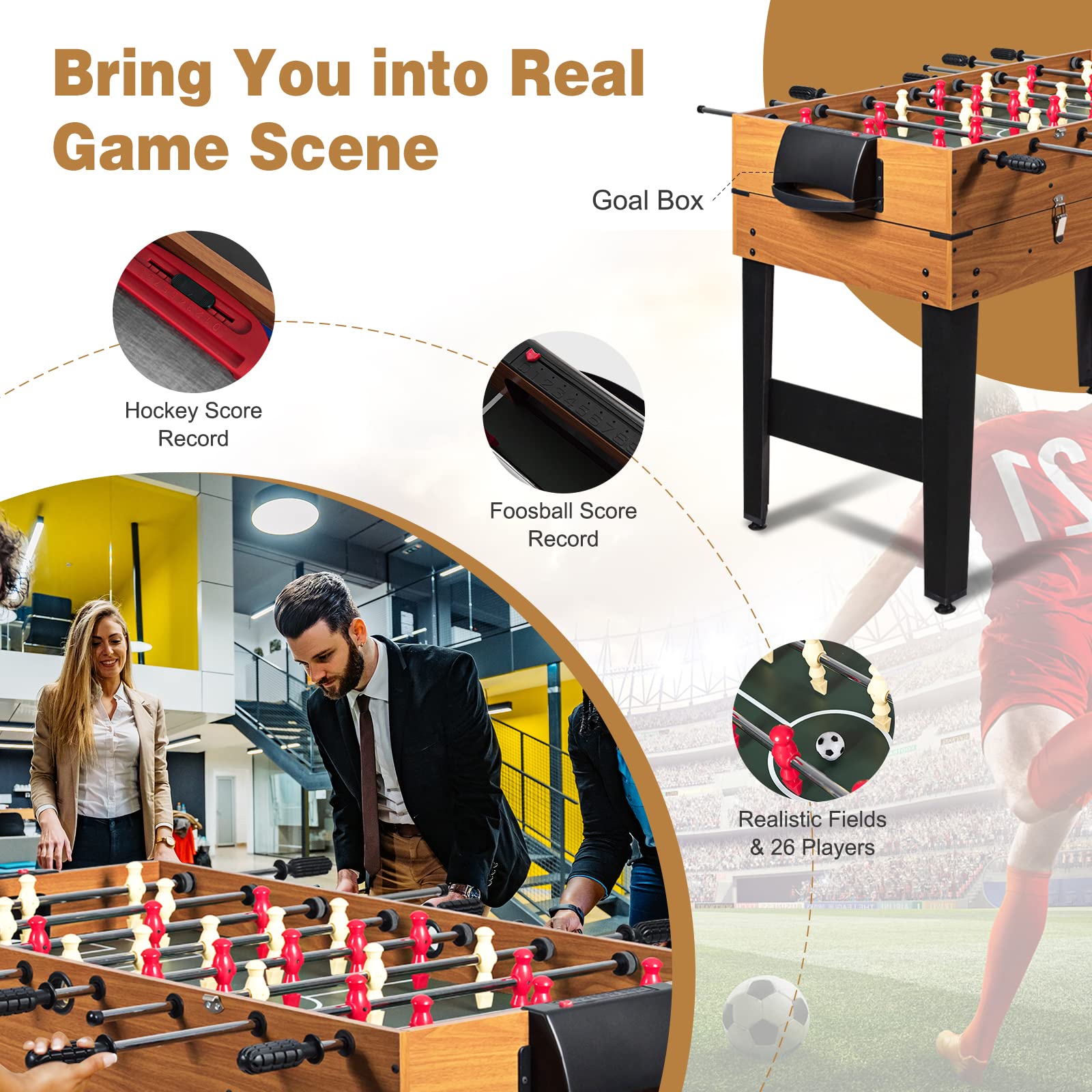 Goplus 48 Inch Multi Game Table, 3-in-1 Adult Size Foosball, Pool Table, Slide Hockey Table, Combo Table Set w/Billiard, Soccer & Hockey for Arcade