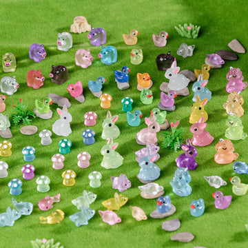 jrootouh 140Pcs Glow-in-The-Dark Mini Resin Animal Figurines Miniature Figures Glowing in The Dark Garden Accessories Aquarium Landscape Bonsai