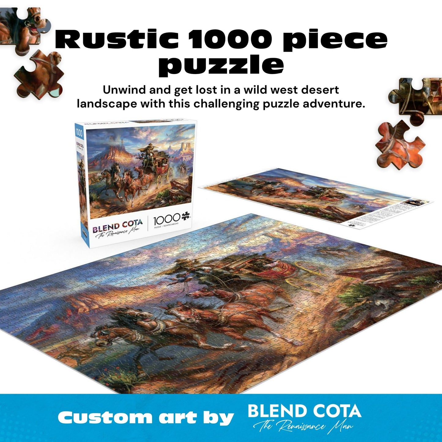 Buffalo Games - Blend COTA Wild Wild West 1000 Piece Jigsaw Puzzle, Western Action Art Puzzle for Adults in Premium Gift Box