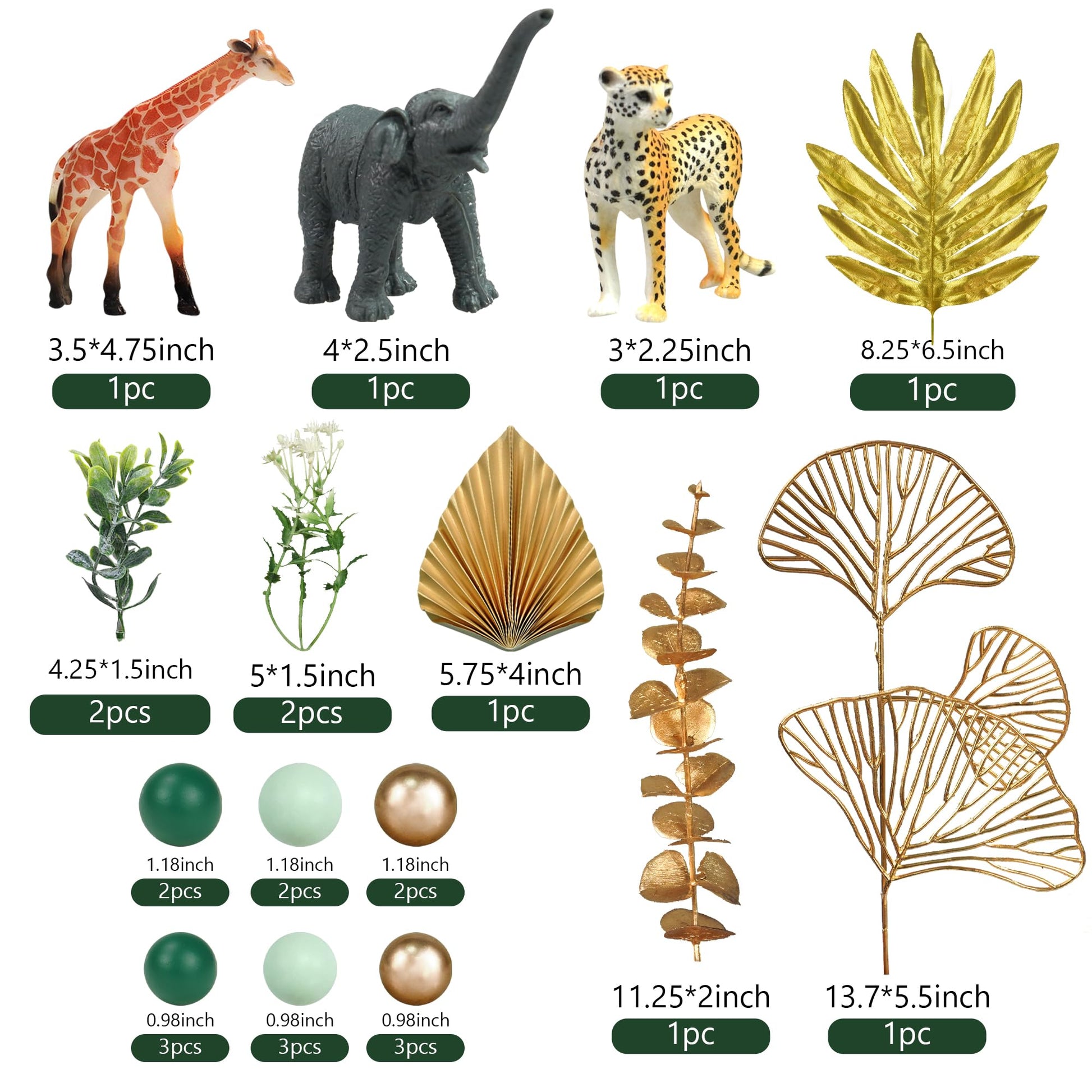 26 PCS Jungle Animal Cake Toppers Safari Animals Figure Gold Palms Picks Jungle Wild One Animals Cake Decorations for Safari Theme Birthday (style 1)
